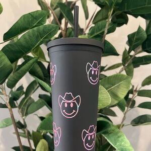 Smiley face with cowboy hat tumbler